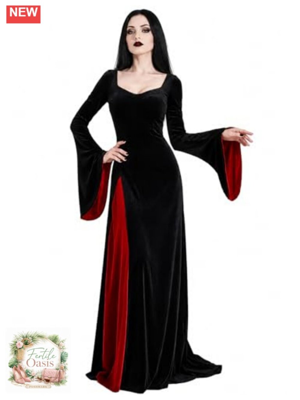 Women's Morticia Costume Gothic Maxi Dress Velvet Floor Length Halloween